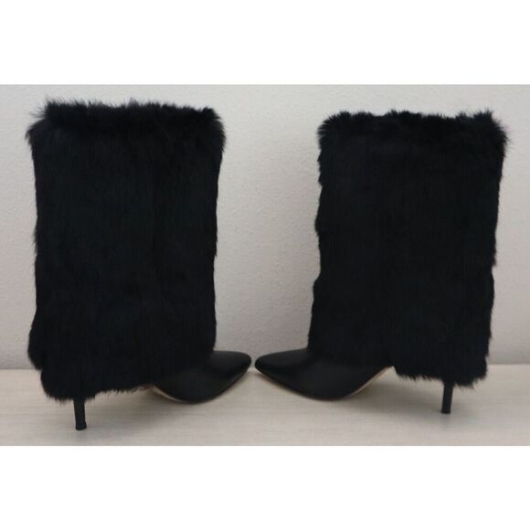 Charles David Women Sz 7.5M Black Vandal Rabbit Fur/Leather Heeled Booties - Picture 8 of 11